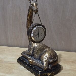 Elegant Gold Giraffe Clock Statue